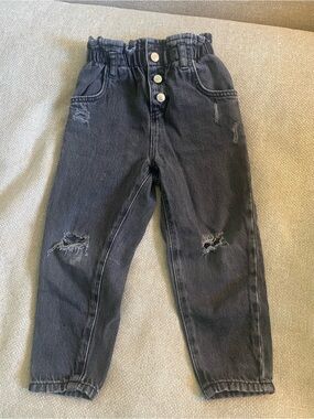 Zara Toddler Black Distressed Paper Bag Jeans Size 3-4T
